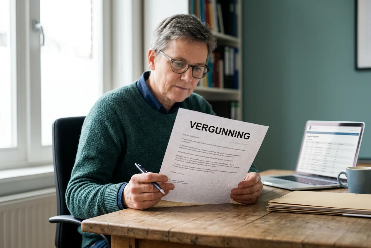 Persoon controleert de KSA-vergunning van een online casino in een officieel document